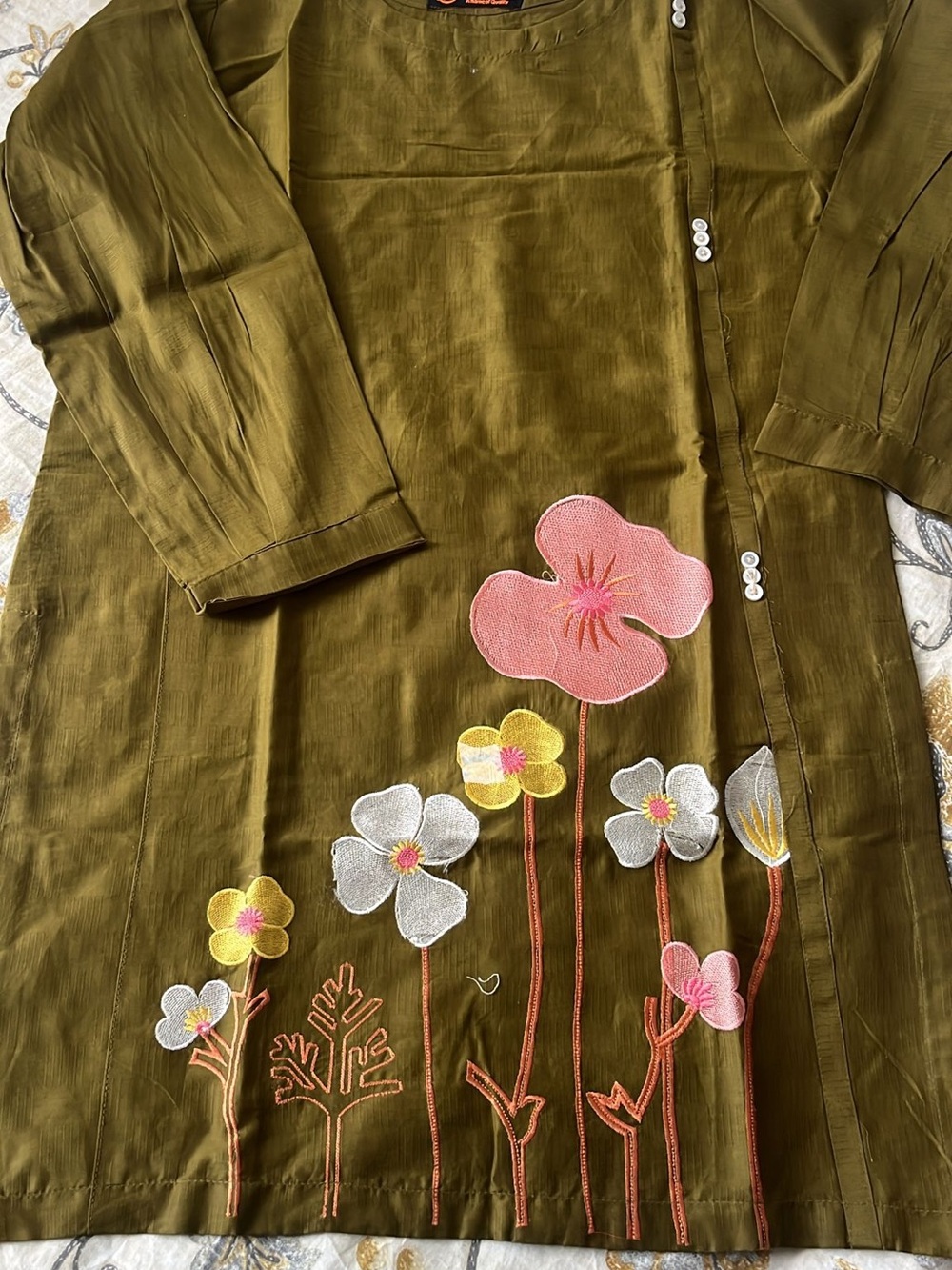 Olive Green Floral Embroidered women Dress
